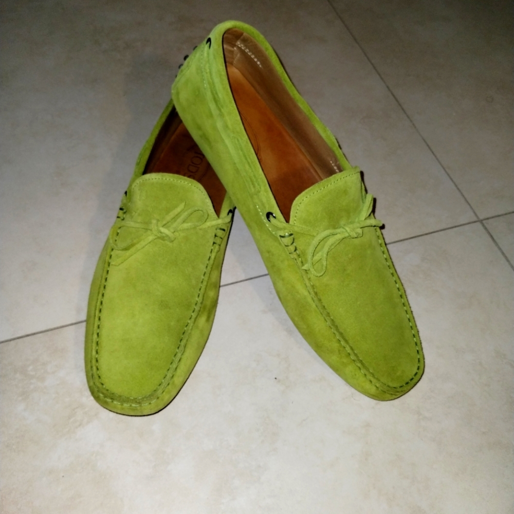 TOD’S - Green Suede Knot Front “Mocassino Gommini” Loafers - size 12 Pre-owned